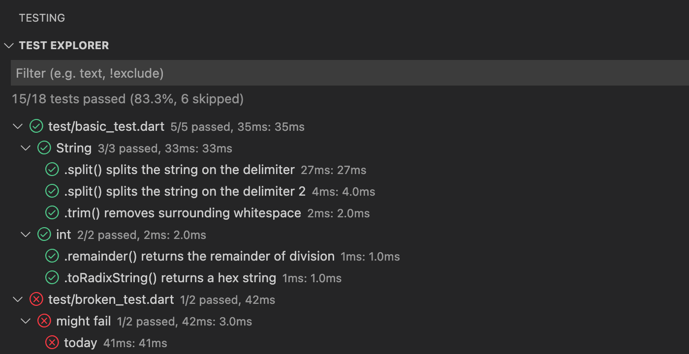 Using the new Visual Studio Code test runner test your Dart and Flutter code